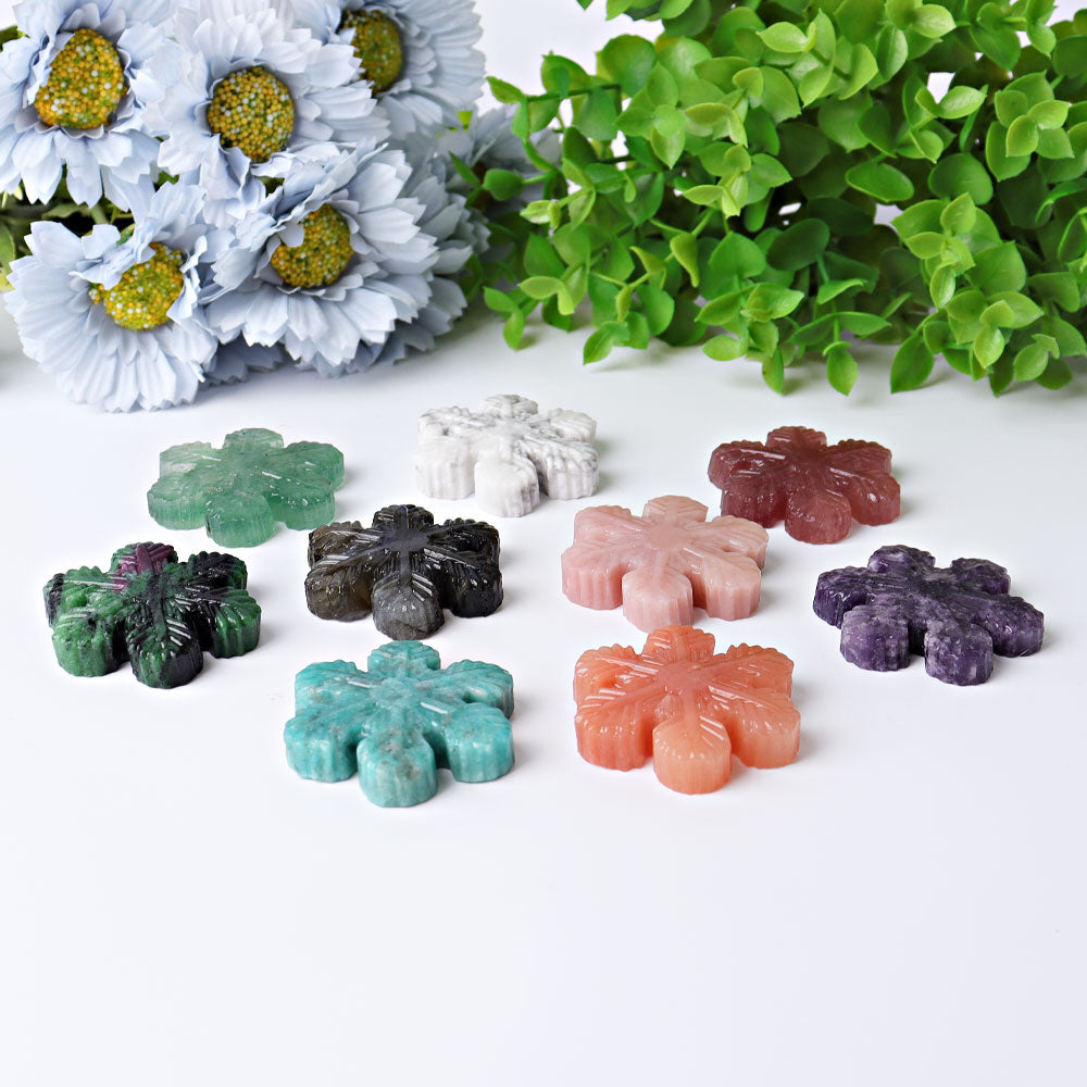 2 Inch Snowflake Crystal Figurines Hand-Carved Gemstone Art