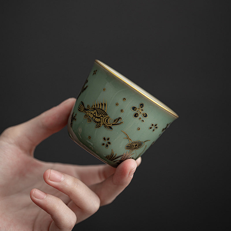 100ml Ceramic Teacup with Butterfly & Lotus Design