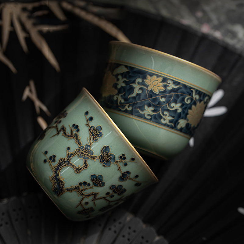 100ml Ceramic Teacup with Butterfly & Lotus Design