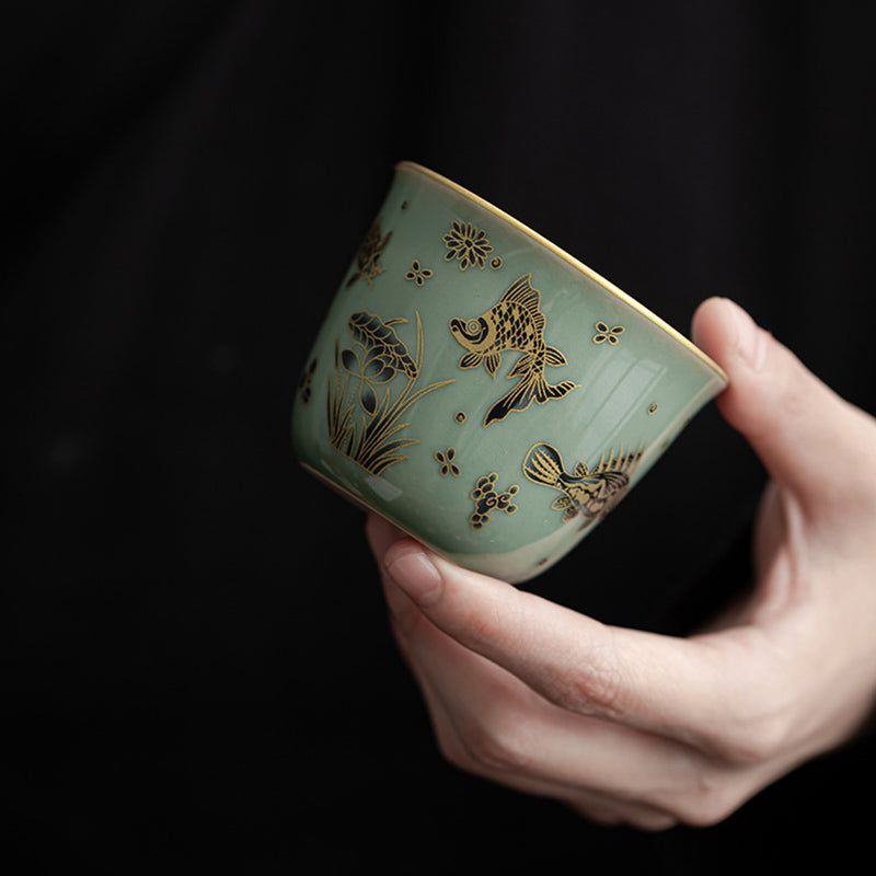 100ml Ceramic Teacup with Butterfly & Lotus Design