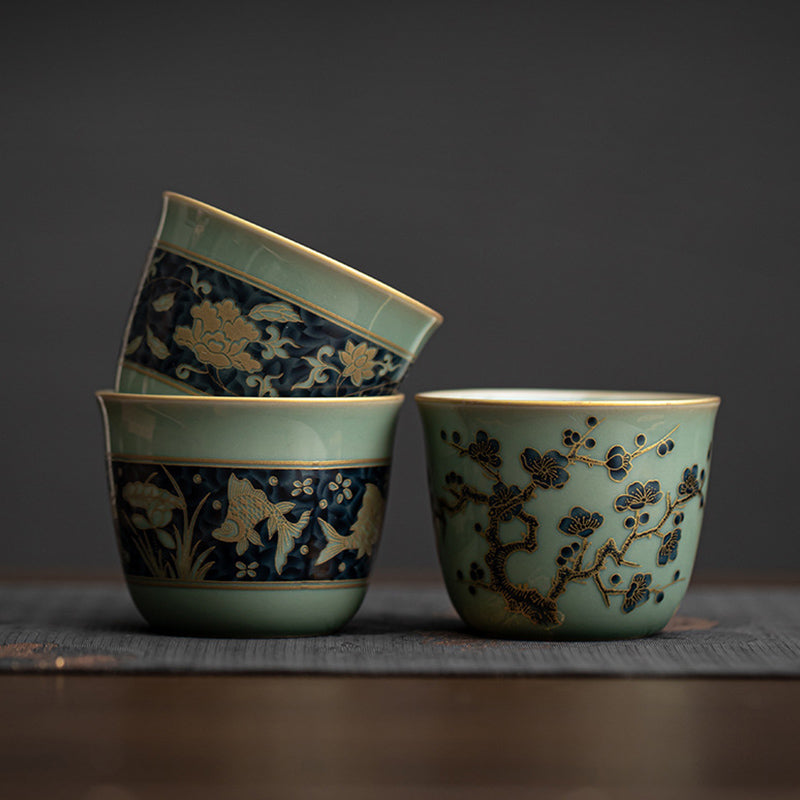 100ml Ceramic Teacup with Butterfly & Lotus Design