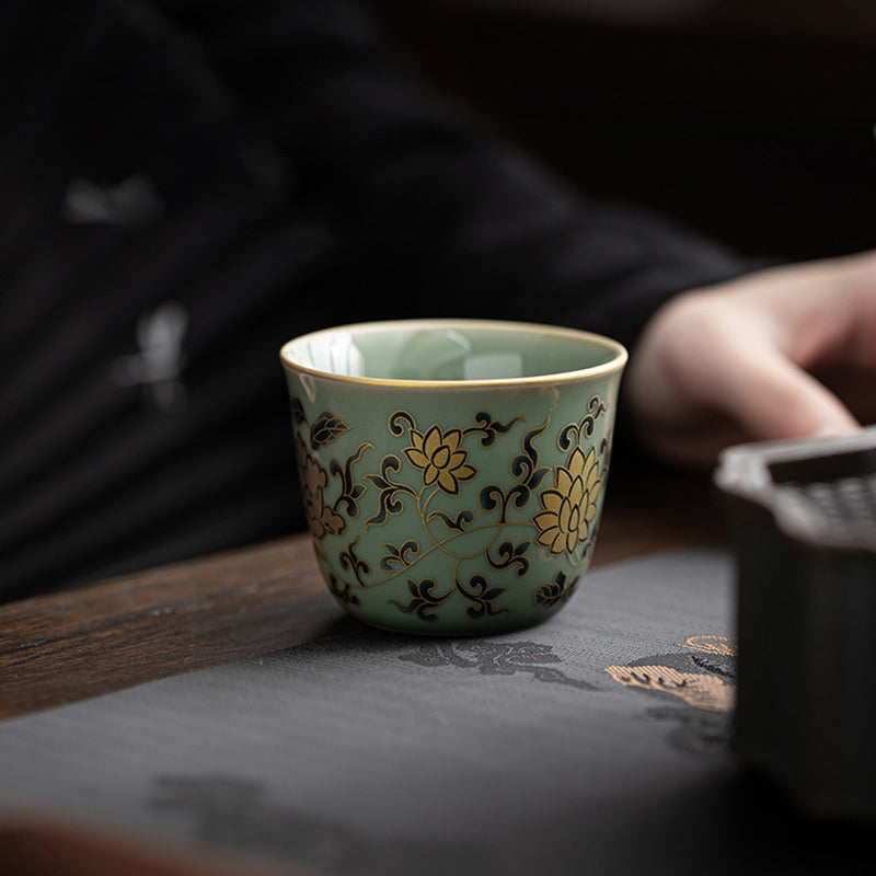 100ml Ceramic Teacup with Butterfly & Lotus Design