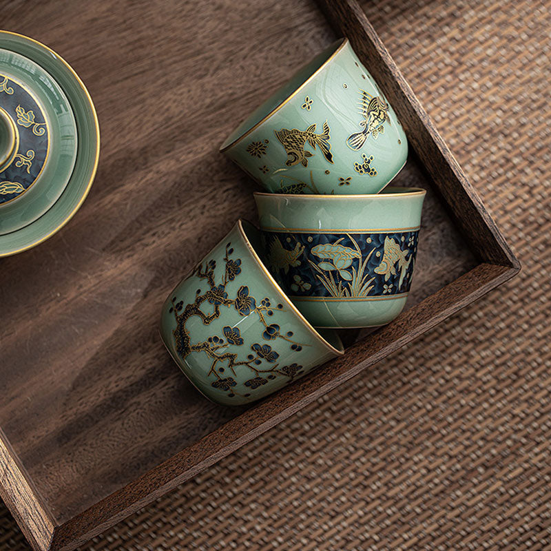 100ml Ceramic Teacup with Butterfly & Lotus Design