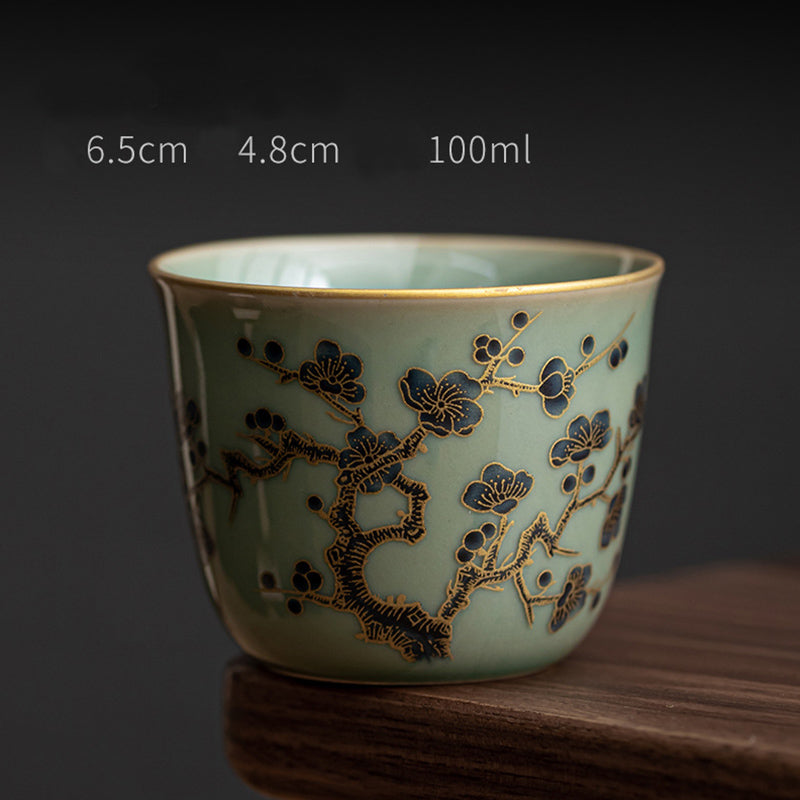100ml Ceramic Teacup with Butterfly & Lotus Design