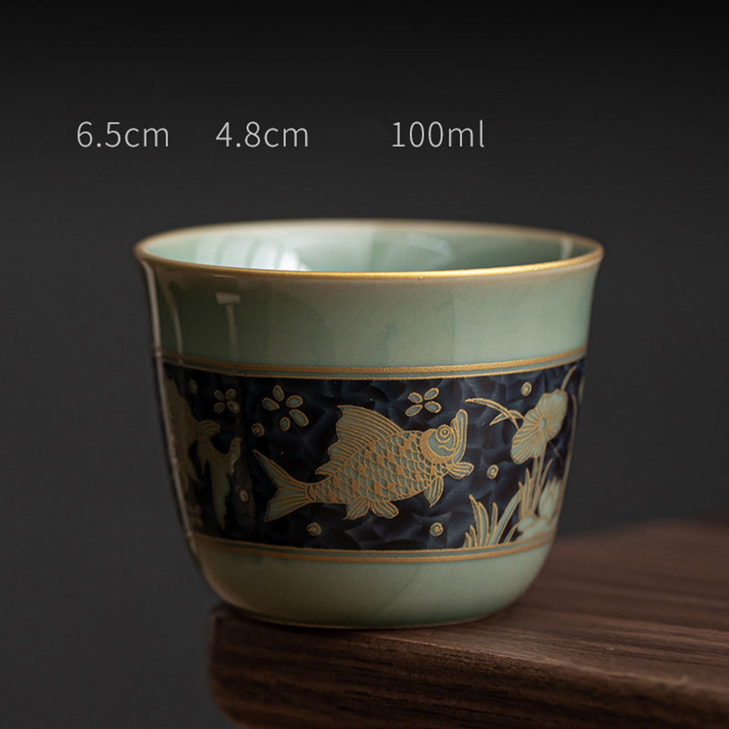 100ml Ceramic Teacup with Butterfly & Lotus Design