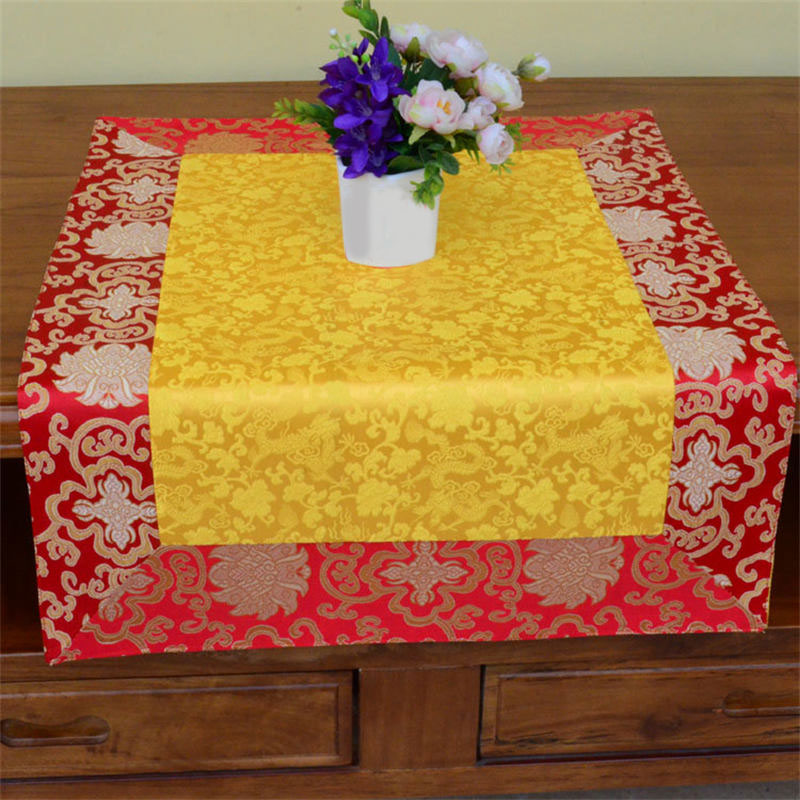Brocade Prayer Altar Table Runner with Dragon & Vajra Symbols