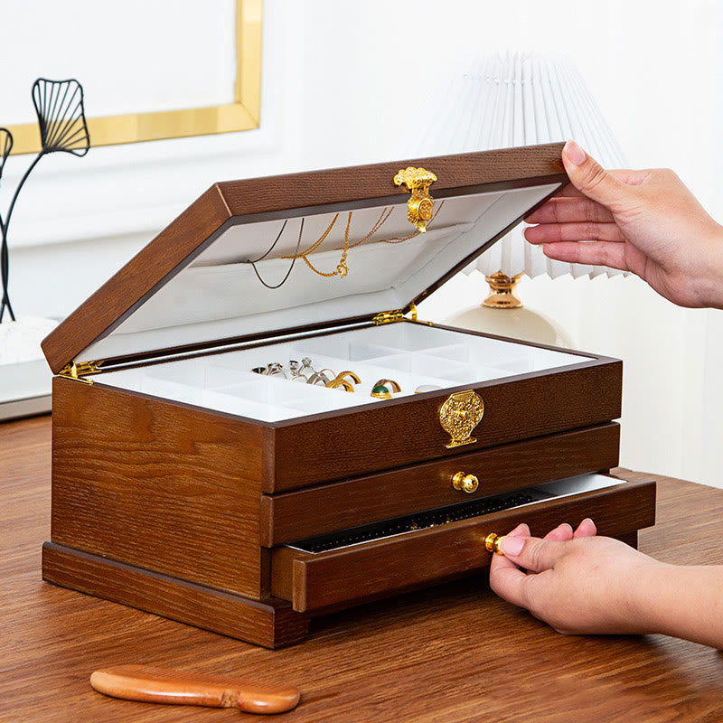 Three-Layer Wooden Jewelry Box for Zen Decor Storage