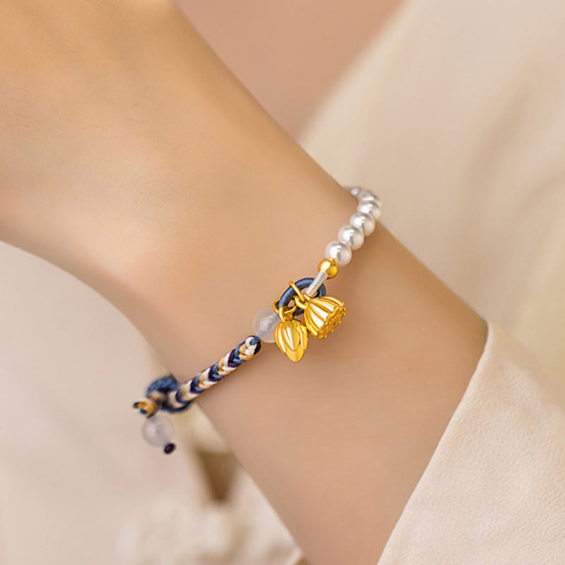 925 Sterling Silver Lotus Pearl Bracelet with Chalcedony | Prosperity
