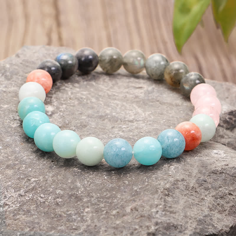 108 Bead Amazonite & Black Glitter Stone Gemstone Mala Bracelet