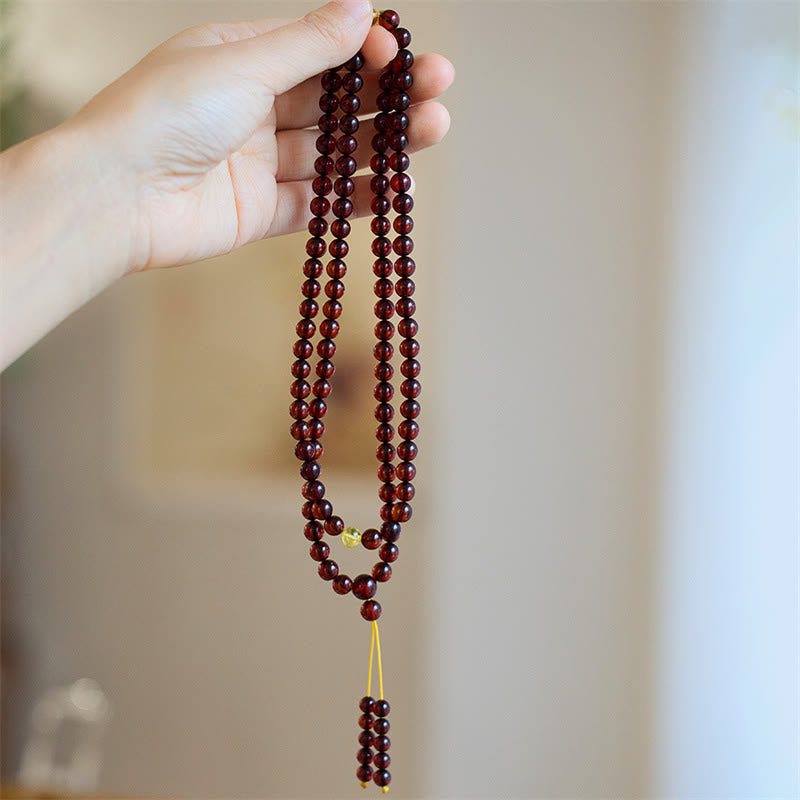 108 Bead Amber Mala Bracelet for Anxiety Relief & Balance