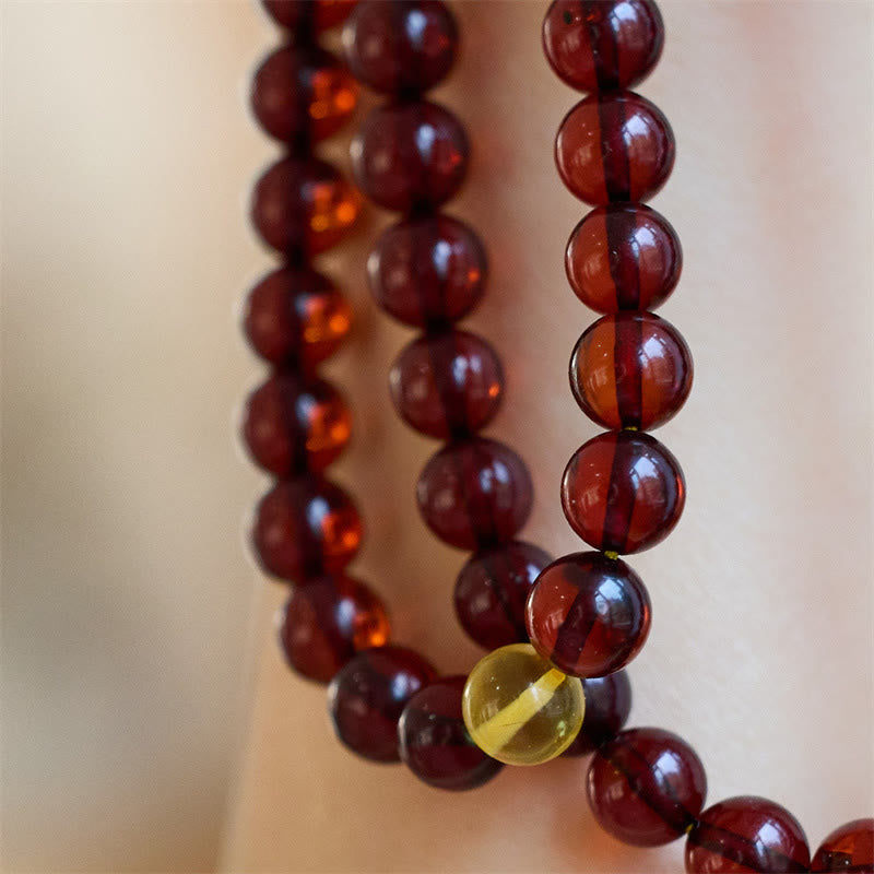 108 Bead Amber Mala Bracelet for Anxiety Relief & Balance