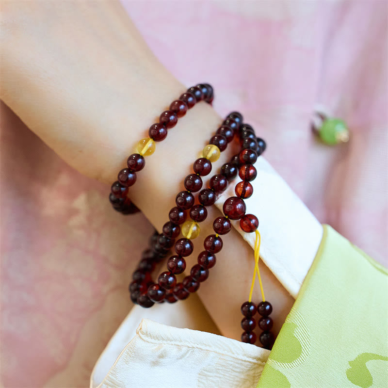 108 Bead Amber Mala Bracelet for Anxiety Relief & Balance