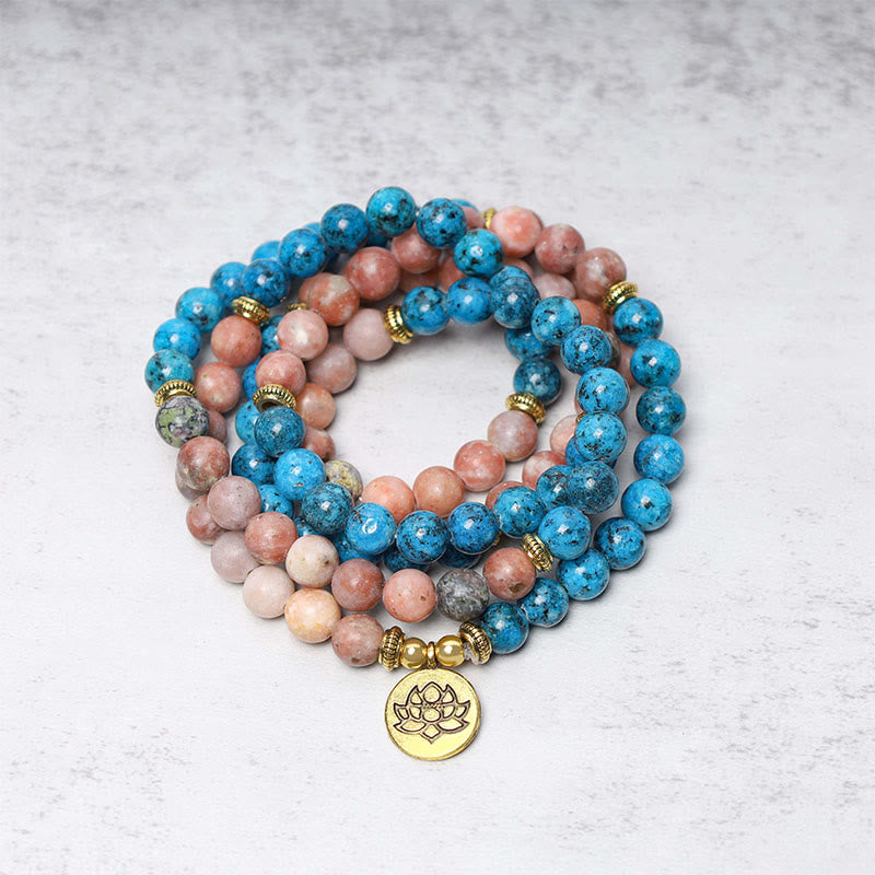 108 Bead Apatite Meditation Mala Bracelet Lotus Prayer