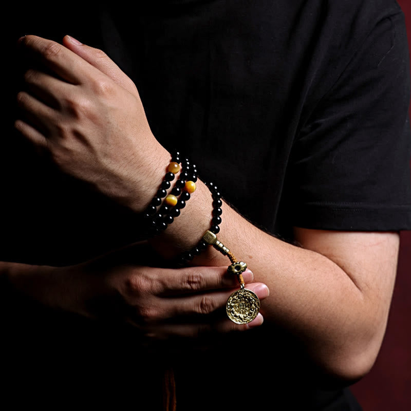 108 Bead Black Onyx Gemstone Mala Bracelet for Protection