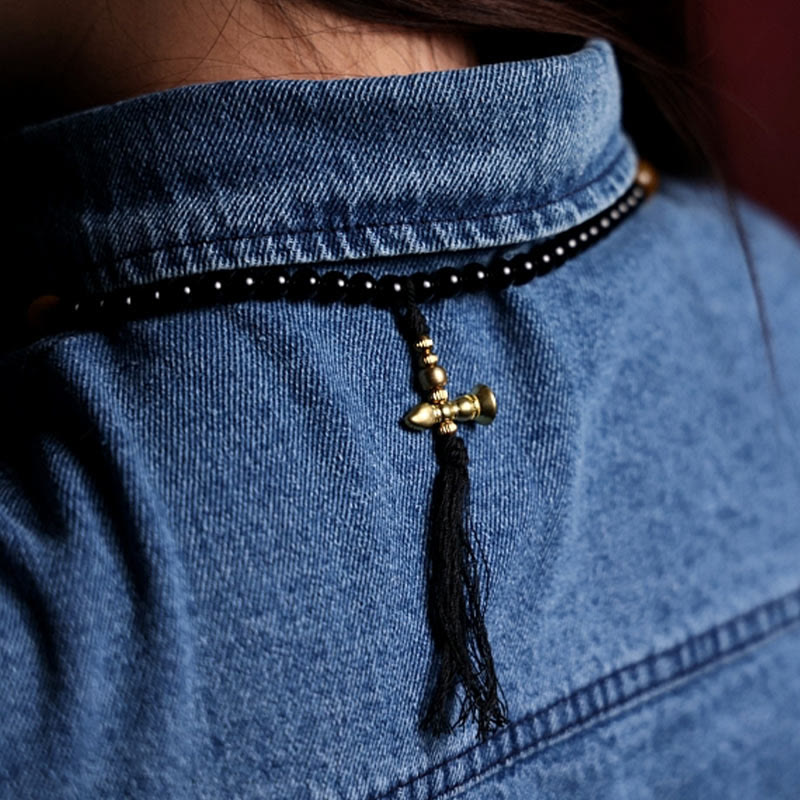 108 Bead Black Onyx Gemstone Mala Bracelet for Protection