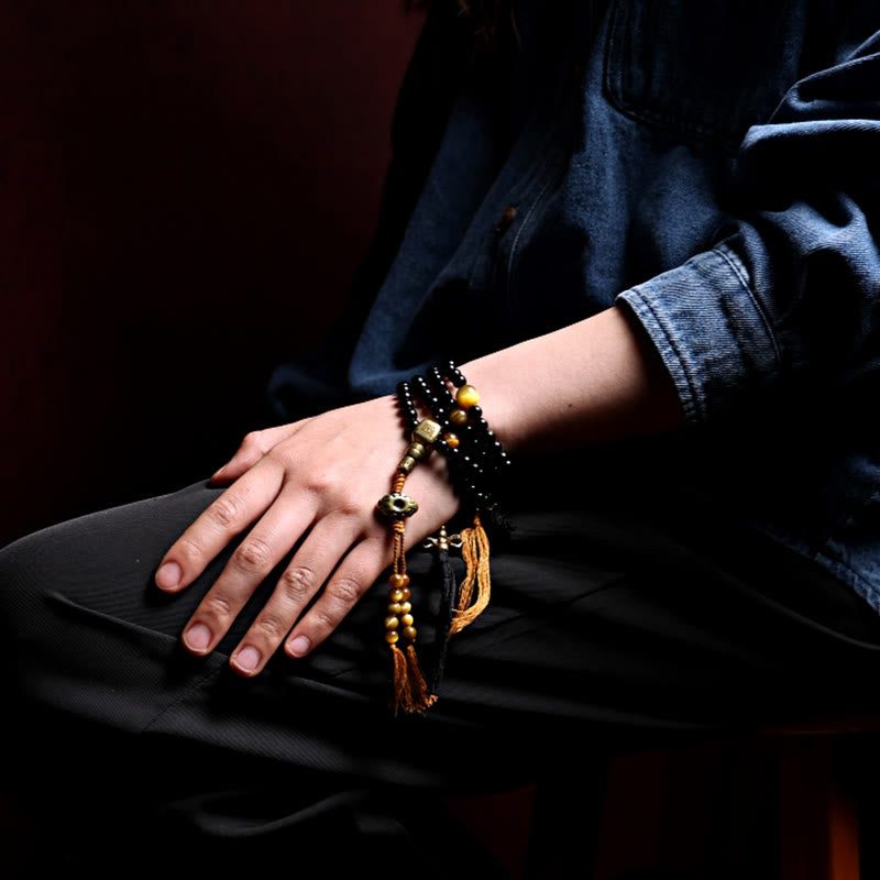 108 Bead Black Onyx Gemstone Mala Bracelet for Protection