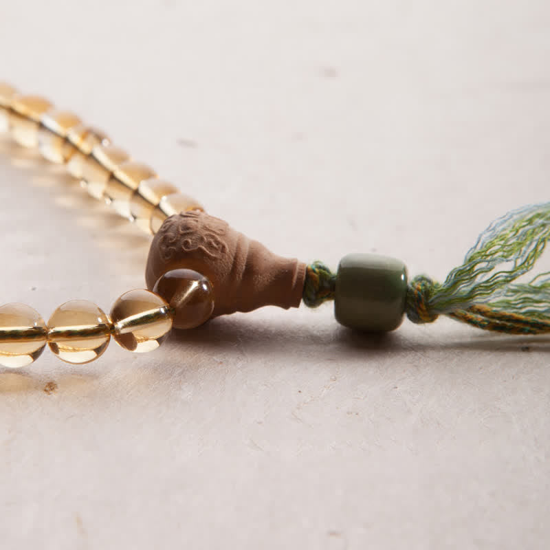 108 Bead Citrine Gemstone Mala Bracelet for Prosperity & Protection