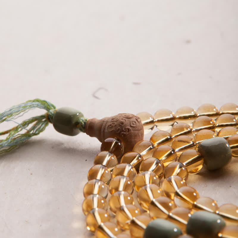 108 Bead Citrine Gemstone Mala Bracelet for Prosperity & Protection