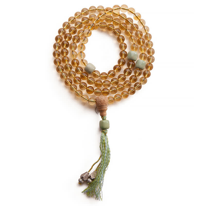 108 Bead Citrine Gemstone Mala Bracelet for Prosperity & Protection