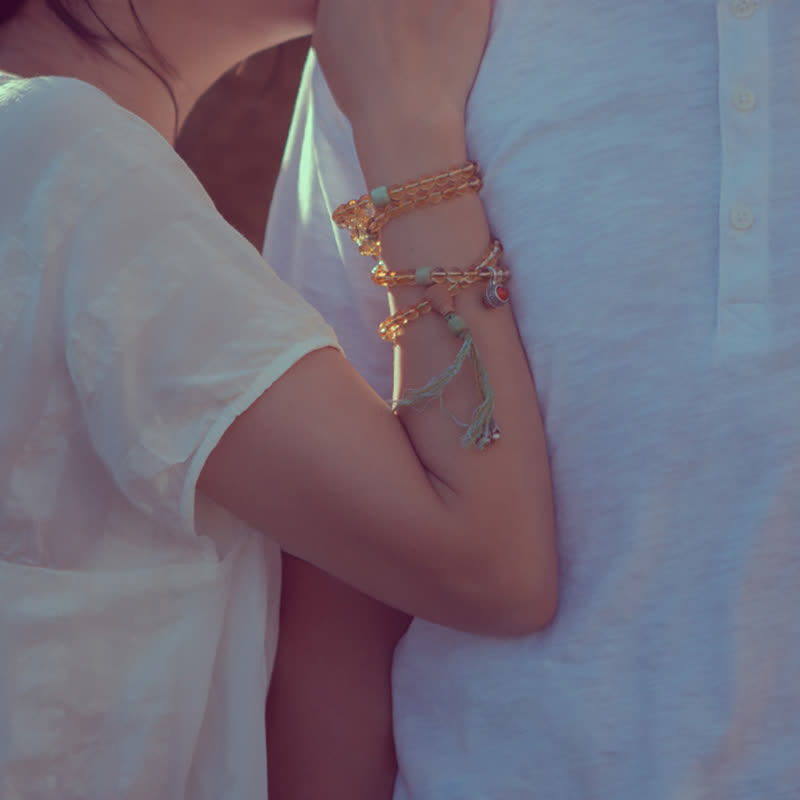 108 Bead Citrine Gemstone Mala Bracelet for Prosperity & Protection