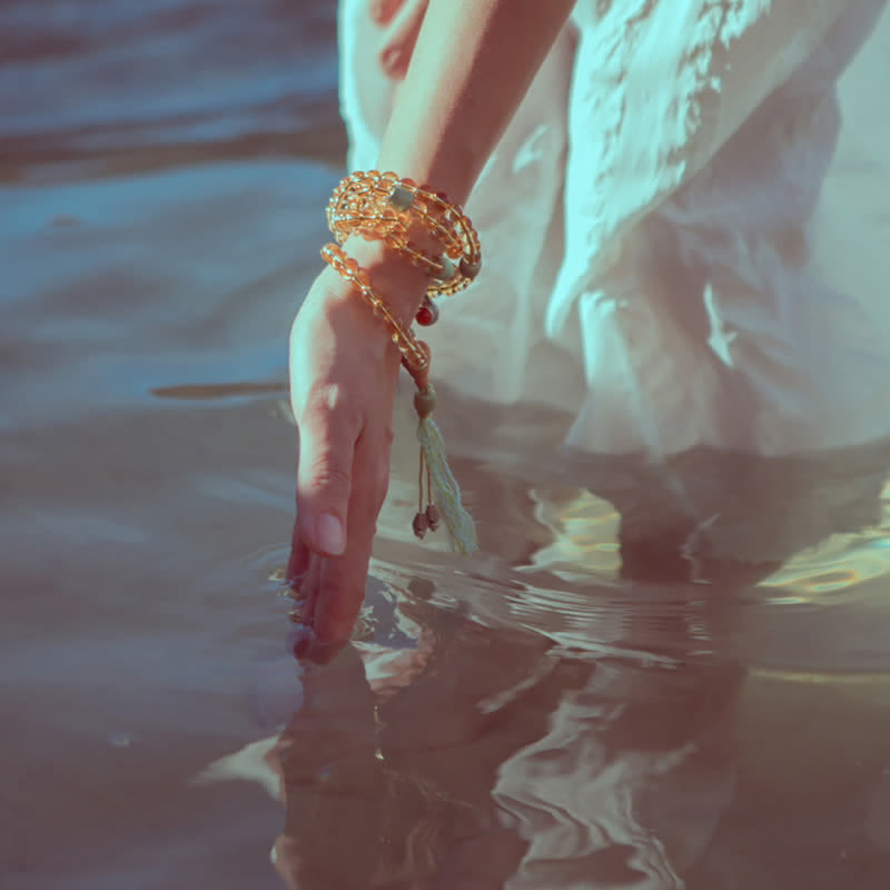 108 Bead Citrine Gemstone Mala Bracelet for Prosperity & Protection