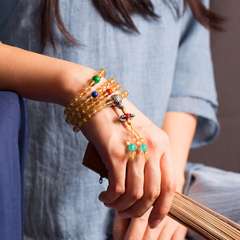 108-Bead Citrine & Red Agate Mala Bracelet for Meditation