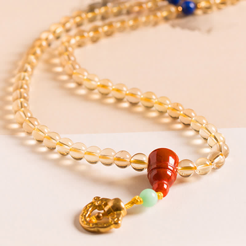 108-Bead Citrine & Red Agate Mala Bracelet for Meditation