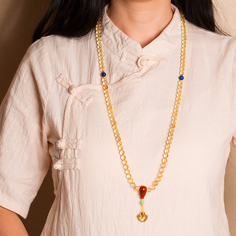 108-Bead Citrine & Red Agate Mala Bracelet for Meditation