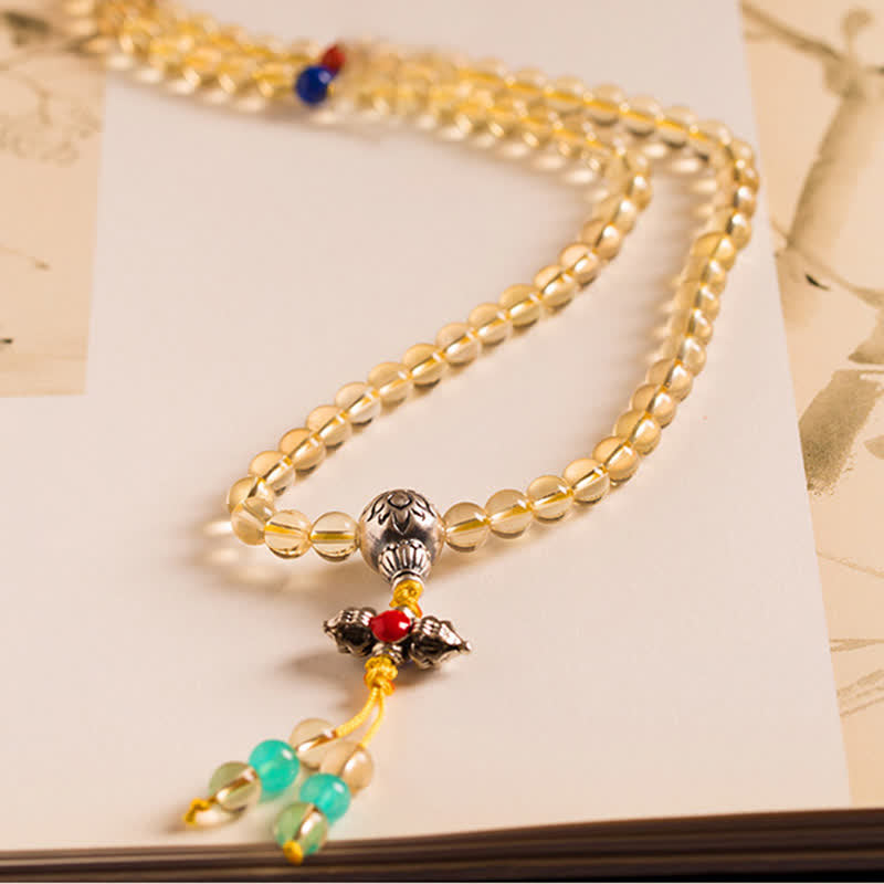 108-Bead Citrine & Red Agate Mala Bracelet for Meditation