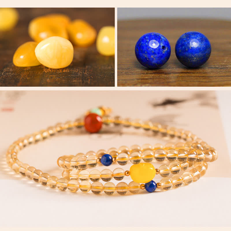 108-Bead Citrine & Red Agate Mala Bracelet for Meditation