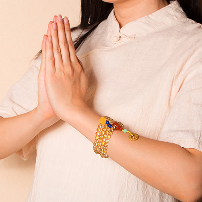 108-Bead Citrine & Red Agate Mala Bracelet for Meditation