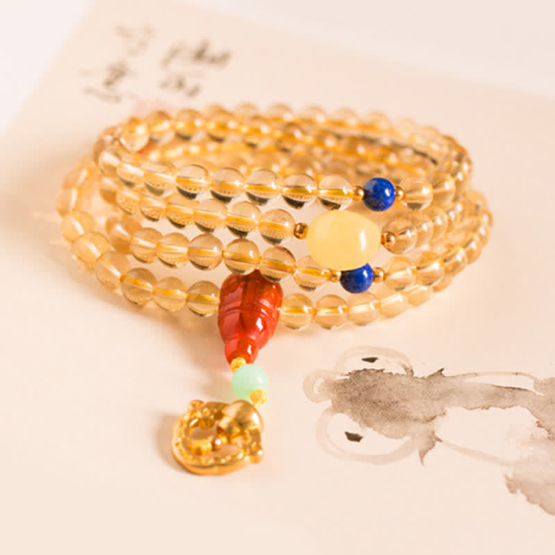 108-Bead Citrine & Red Agate Mala Bracelet for Meditation