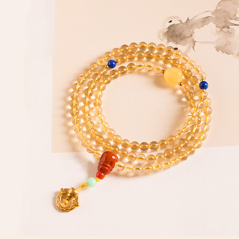 108-Bead Citrine & Red Agate Mala Bracelet for Meditation