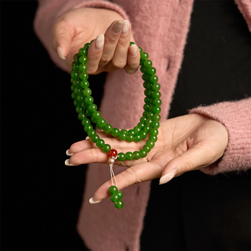 108-Bead Cyan Jade Mala Bracelet for Luck & Healing