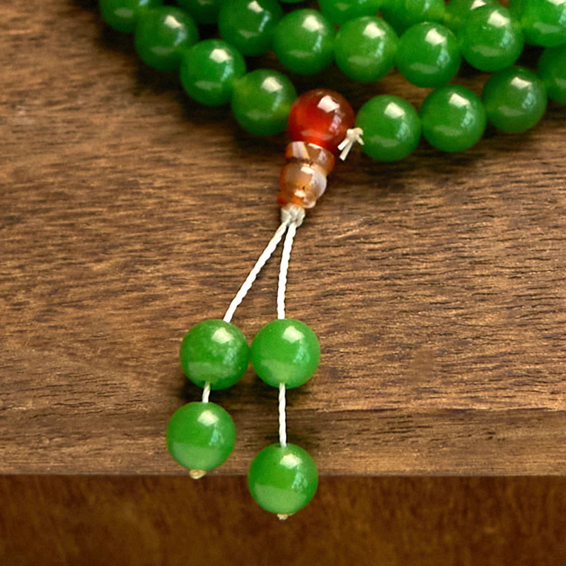 108-Bead Cyan Jade Mala Bracelet for Luck & Healing