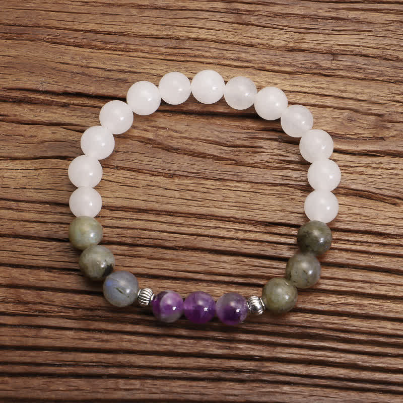 108 Bead Gemstone Mala Bracelet | White Agate Amethyst