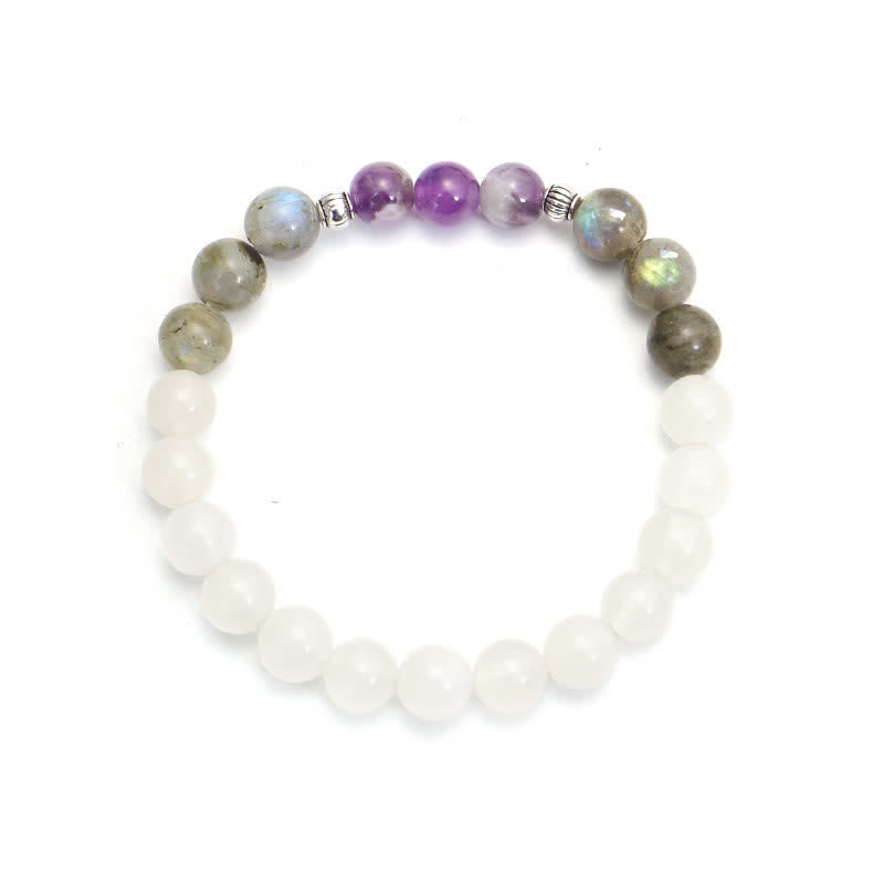 108 Bead Gemstone Mala Bracelet | White Agate Amethyst