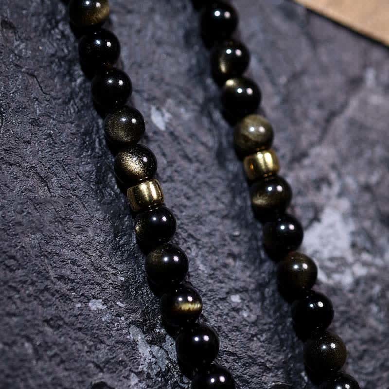 108 Bead Gold Sheen Obsidian Tigereye Wealth Bracelet