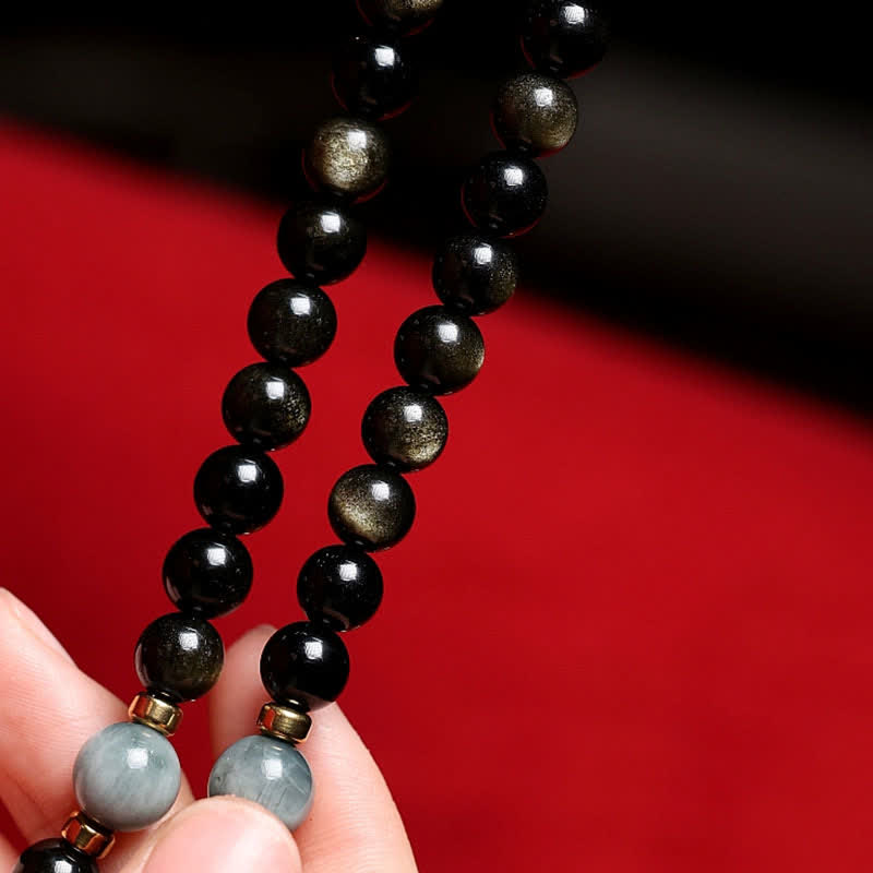 108 Bead Gold Sheen Obsidian Tigereye Wealth Bracelet