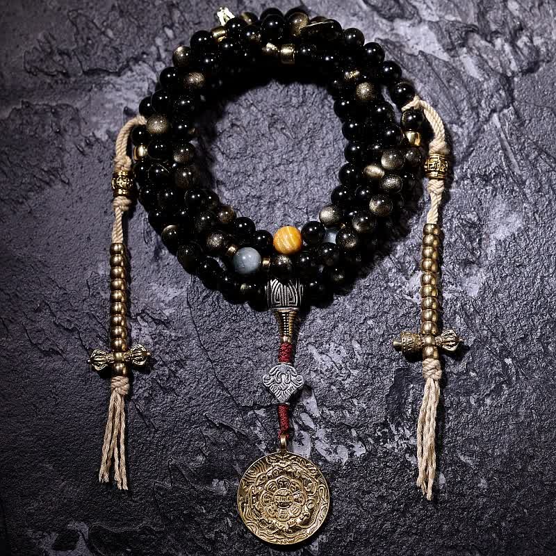 108 Bead Gold Sheen Obsidian Tigereye Wealth Bracelet