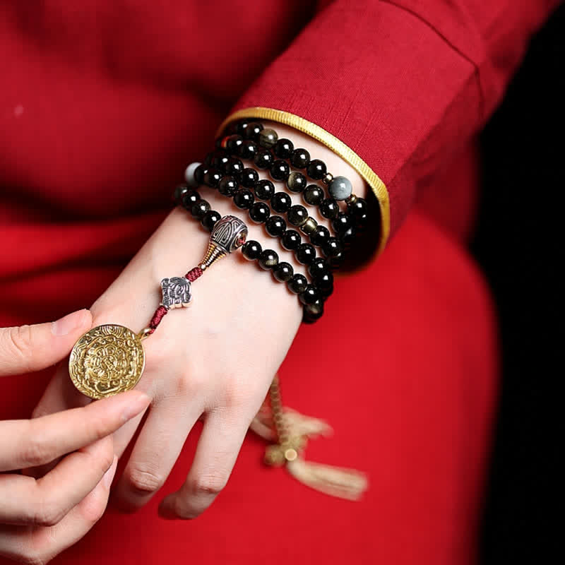 108 Bead Gold Sheen Obsidian Tigereye Wealth Bracelet