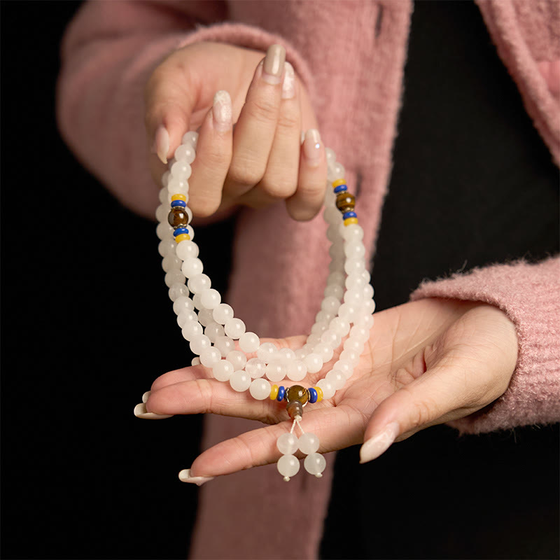 108 Bead Golden Silk Jade Mala Bracelet for Wealth & Luck