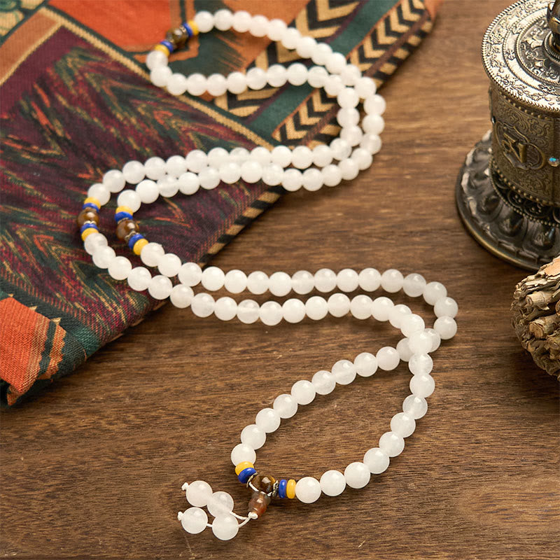 108 Bead Golden Silk Jade Mala Bracelet for Wealth & Luck