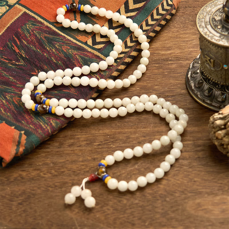 108 Bead Golden Silk Jade Mala Bracelet for Wealth & Luck