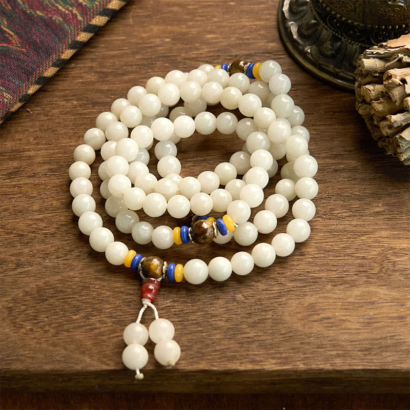108 Bead Golden Silk Jade Mala Bracelet for Wealth & Luck