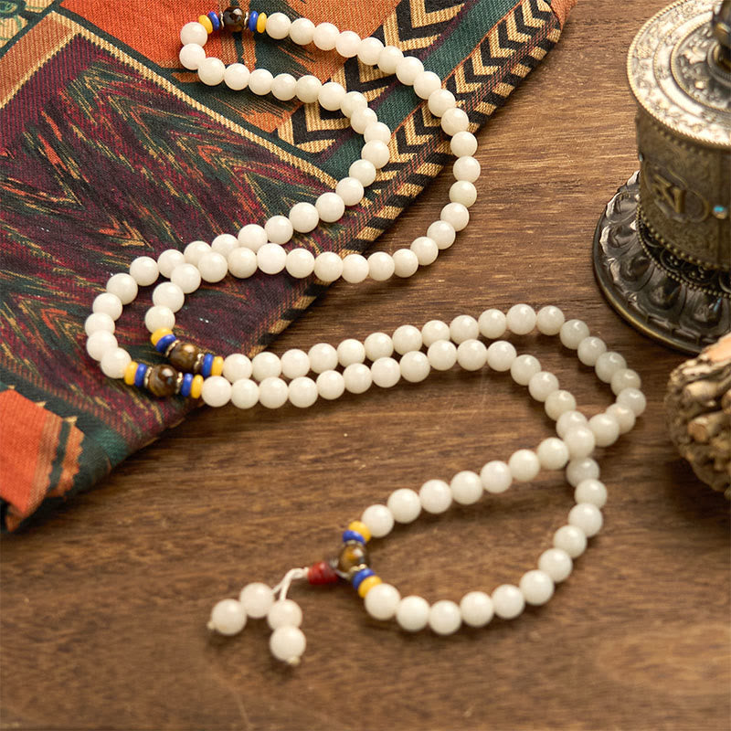 108 Bead Golden Silk Jade Mala Bracelet for Wealth & Luck