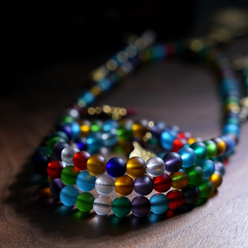 108 Bead Liuli Glass Mala Bracelet with Chinese Zodiac Charms