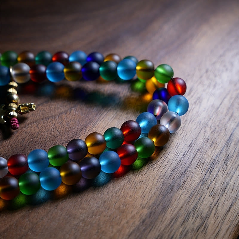 108 Bead Liuli Glass Mala Bracelet with Chinese Zodiac Charms