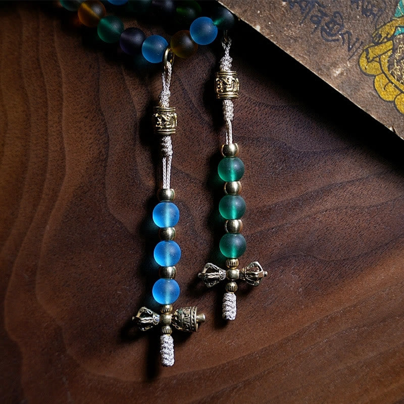 108 Bead Liuli Glass Mala Bracelet with Chinese Zodiac Charms