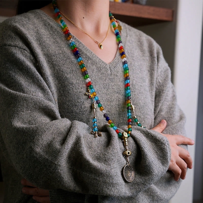 108 Bead Liuli Glass Mala Bracelet with Chinese Zodiac Charms